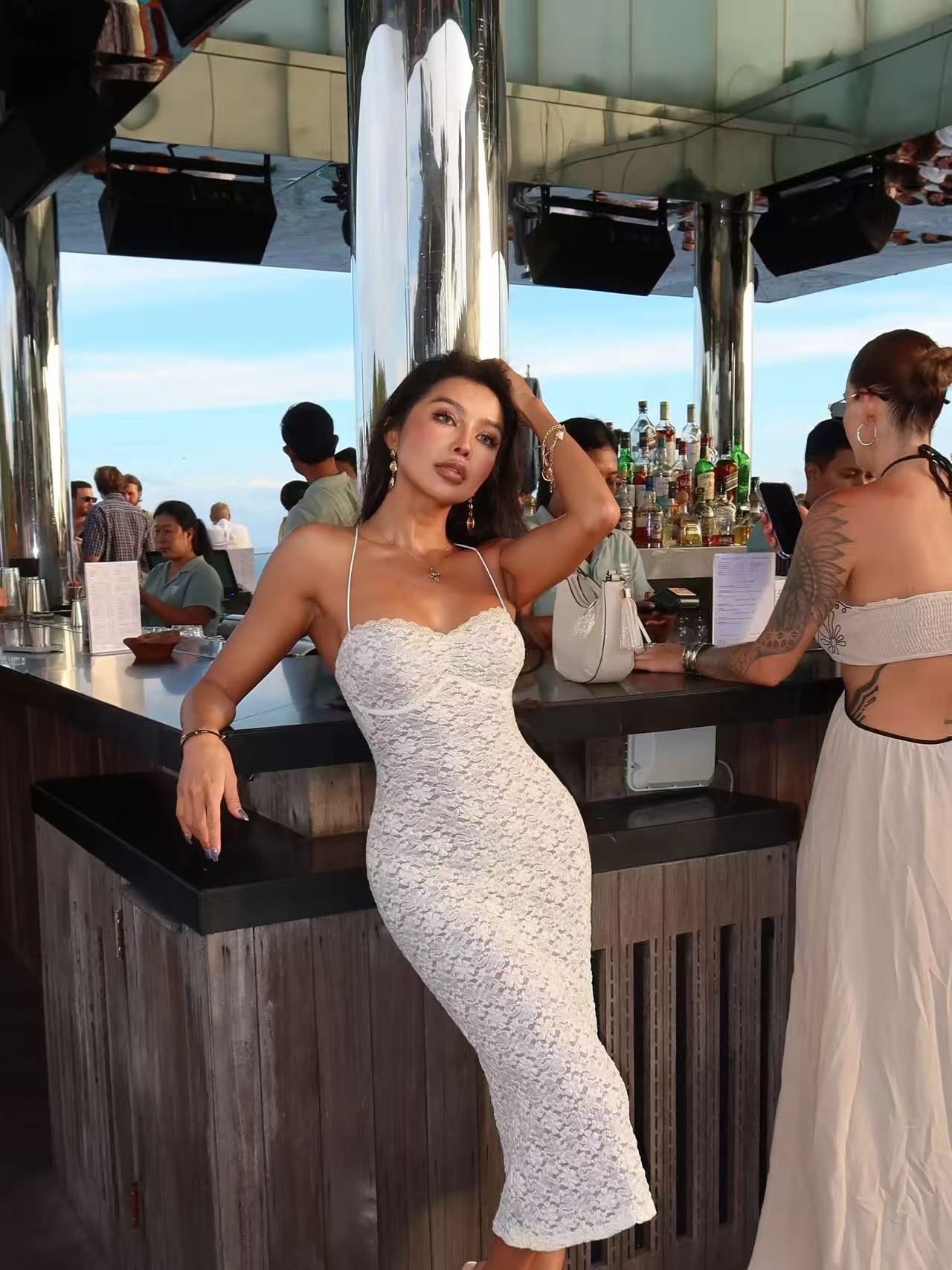 European and American hot girl strapless dress with removable bra pad