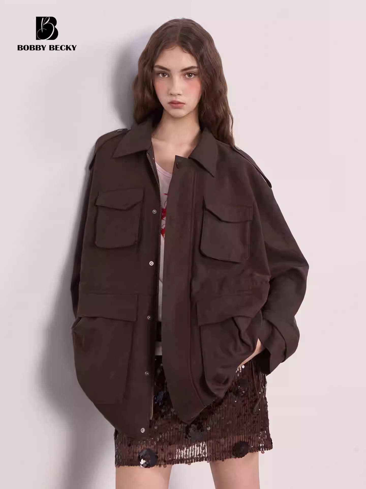 Retro Barn-style Workwear Loose trench coat with peaked collar and mid-length jacket