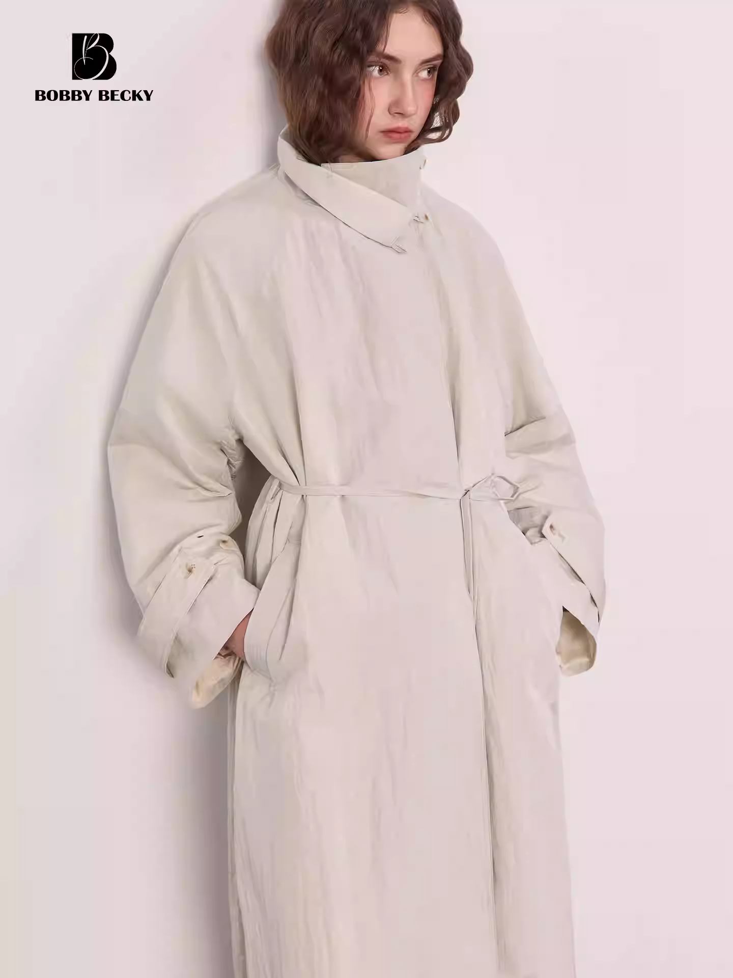 Paper man trench coat with textured wrinkles, super loose long coat that's shiny and slimming, windproof jacket