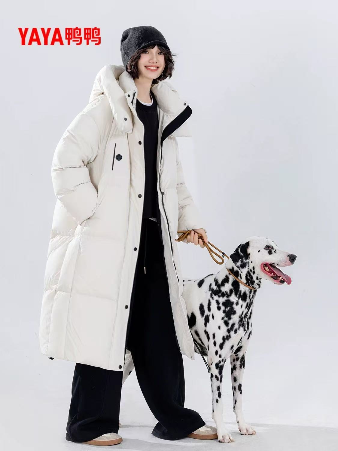 Long new couple's padded down jacket for extreme cold weather