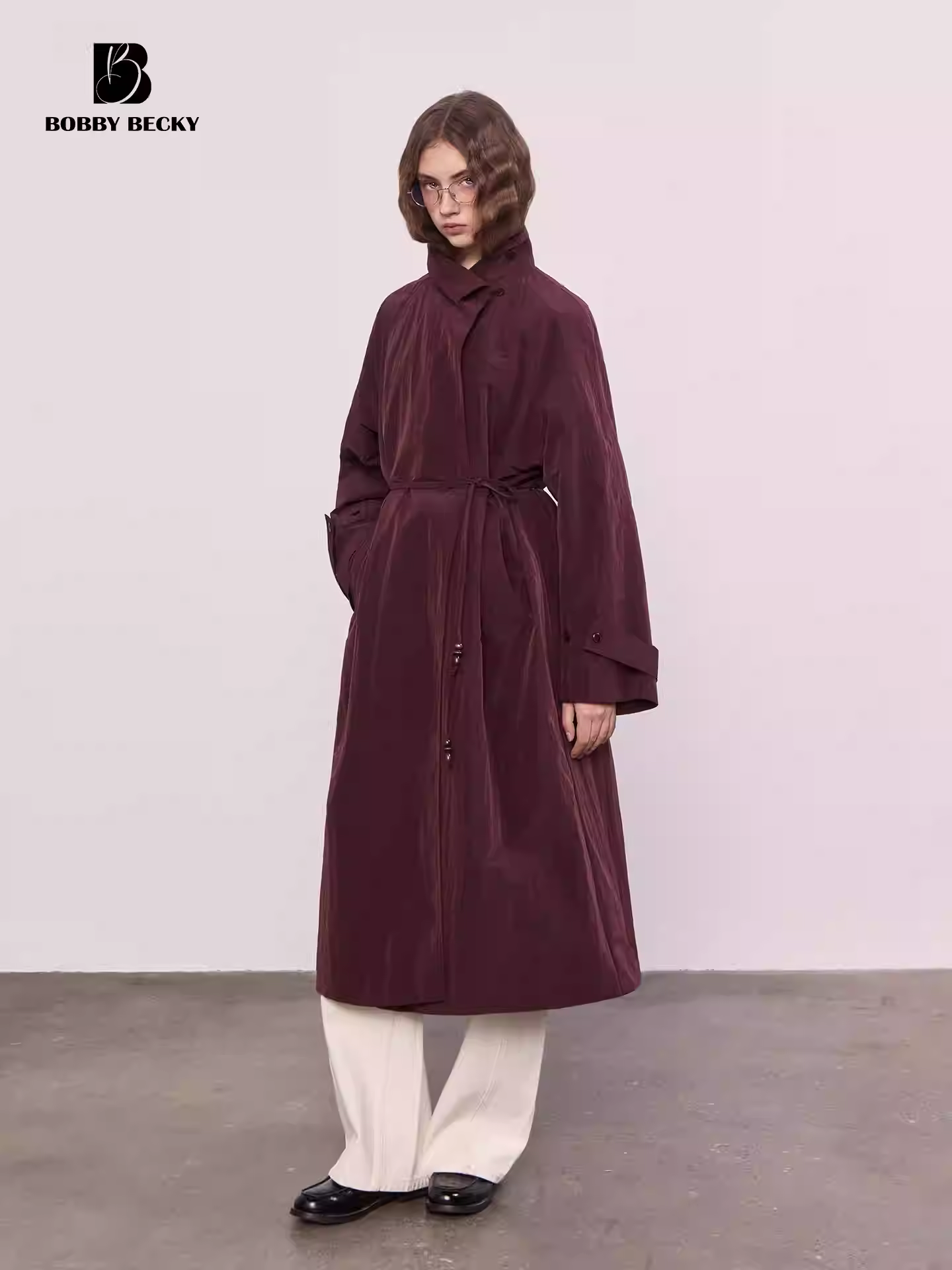 Paper man trench coat with textured wrinkles, super loose long coat that's shiny and slimming, windproof jacket