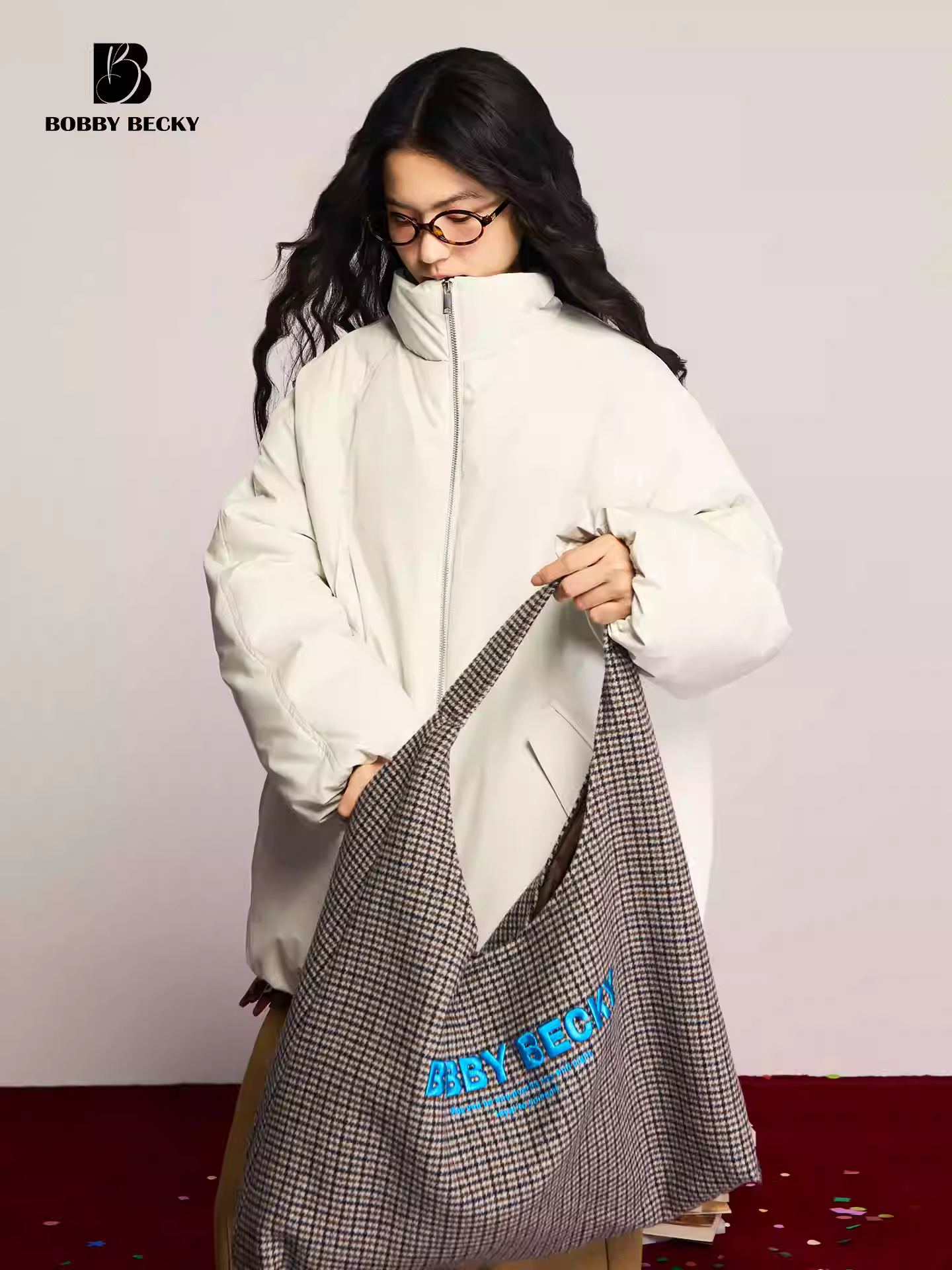 White down jacket with detachable fur collar, no odor, highly fluffy, detachable vintage cocoon shape