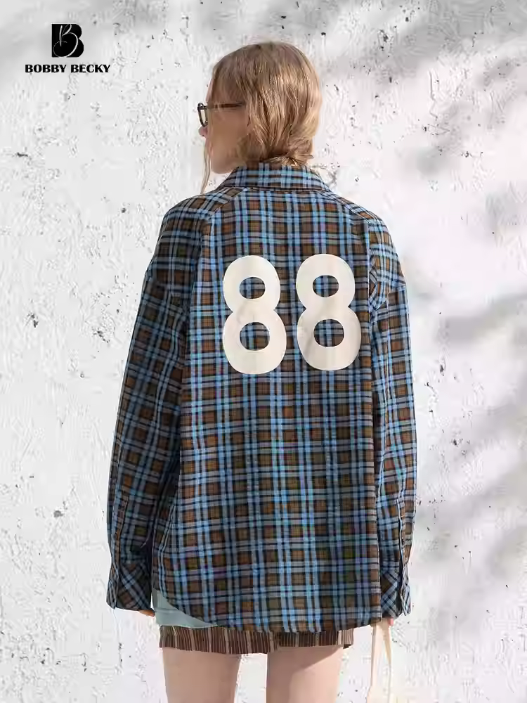 Retro 3D 88 shirt - stylish, loose fit, plaid long-sleeved cardigan shirt