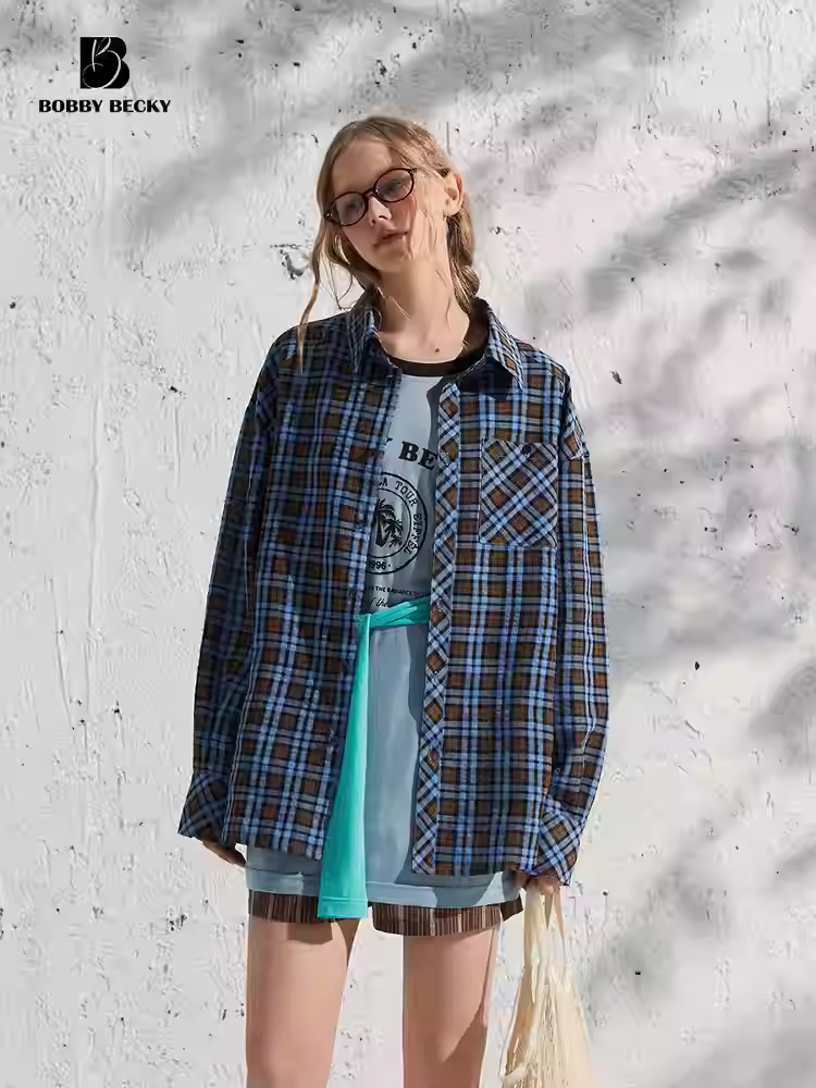 Retro 3D 88 shirt - stylish, loose fit, plaid long-sleeved cardigan shirt